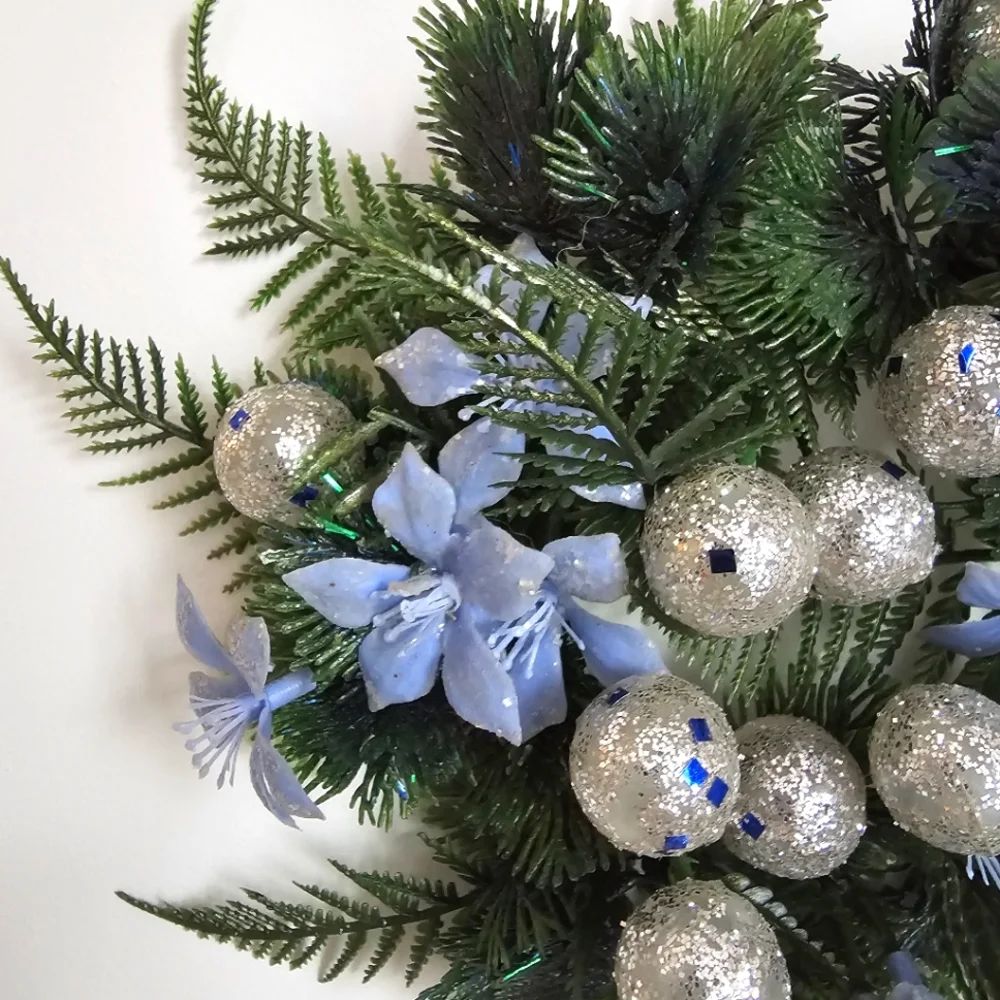 Vintage Mini Icy Blue Decorated Christmas Wreath